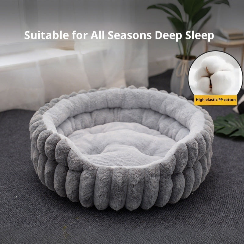 Pet Cat Nest Straight Rabbit Plush Pet Bed Round