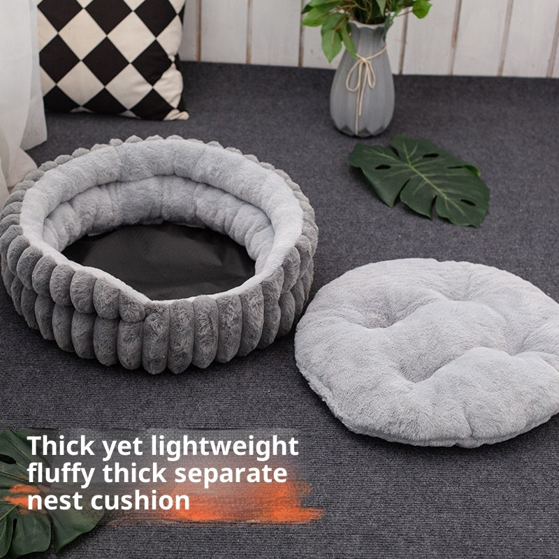Pet Cat Nest Straight Rabbit Plush Pet Bed Round